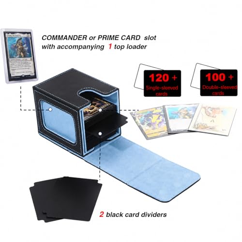 Venssu MTG Deck Box with Commander Display Window (Black&Wathet, 1 window) - color: Black and Wathet