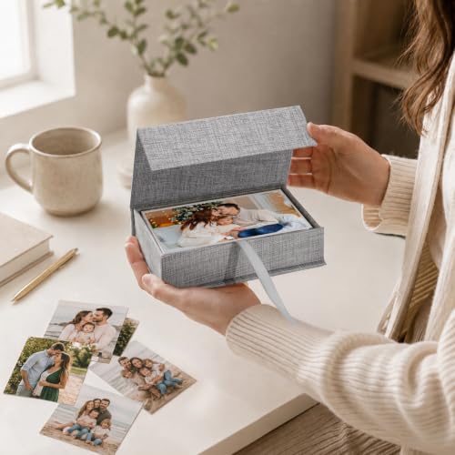 Vienrose Small Photo Storage Box, 4"x6", Linen Postcard Keeper, Gray - color: Gray, size: 4"x6"