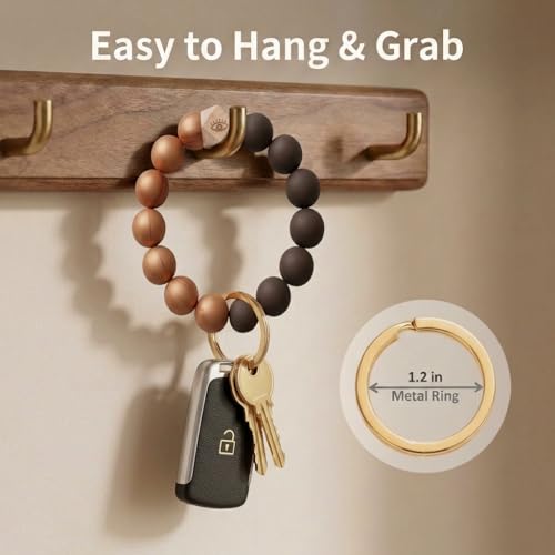 BIHRTC Key Ring Bracelet Car Keychain Holder Wristlet Silicone Women Beaded Bangle Chains - color: Brown Coffe Eye