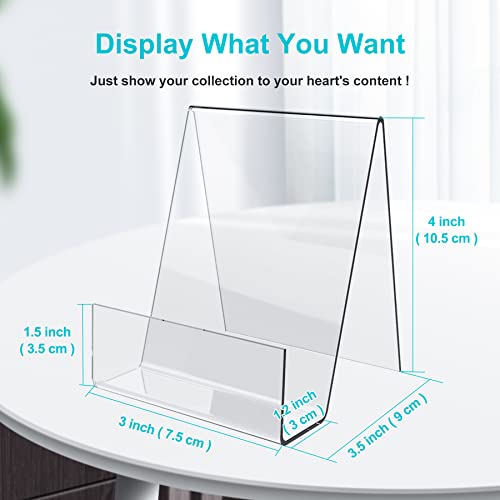 Boloyo Acrylic Book Stand with Ledge,4PC 4 Inch Clear Acrylic Display Easel Transparent Display Stand Holder Tablet Holder for Displaying Books,Magazine,Plate,Pictures,Artworks, CDs - size: 4 inch(4PC)