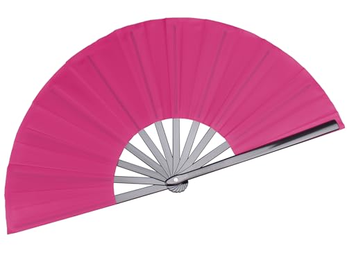 Rose Red Folding Fan Performance Fan Nylon-Cloth Clap Fans 13 inch (Rose Red) - color: Rose Red