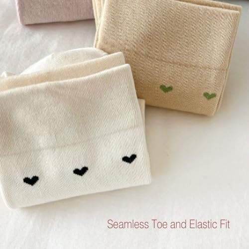 Women's Heart Pattern Crew Cotton Socks Gift Set, 3 Pairs - color: Cream, Beige, Baby Pink