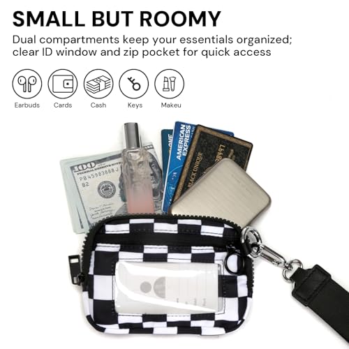 YDF Keychain Wallet for Women Mini Zip Card Holder with ID Window, Coin Purse, Detachable Wristlet, Small Organizer Wallet, Checkered - color: Checkerboard