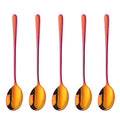 Buyer Star 5-pieces Rainbow Red Dinner Table Spoons 8-Inch Stainless Steel Metal Korean Soup Spoons - color: rainbow red