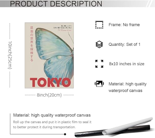 rumlud Japanese Nature Butterfly Poster Modern Minimalist Tokyo Art Wall Art Vintage Animal Aesthetic Canvas Prints for Bedroom Dorm Wall Decor 08X10 inch Unframed - color: Trendy 1-Unframed, size: 10"L x 8"W
