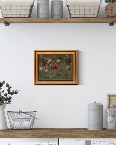 HUARCEY Gold Framed Canvas Wall Art Poppies Floral Prints, 8x10 Inch - color: A Bed of Poppies, size: 10"L x 8"W