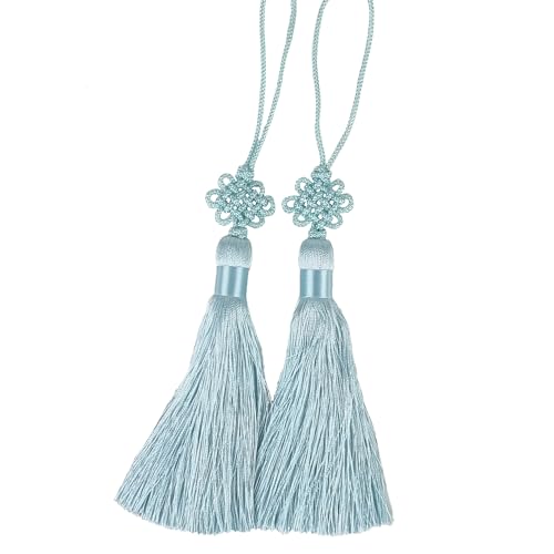 Mini Korean Silk Knot Norigae Set - 2 Pack Arirang Inspired Tassel Bag Charms in 13 Colors - Traditional Hanbok Accessories (Light Blue) - color: Light Blue