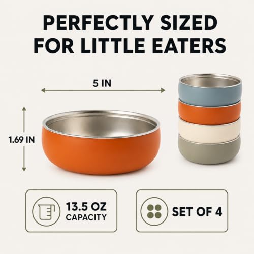 Monkey Proof™ Non-Toxic Stainless Steel Child Bowl 5” with Non-Slip Silicone Shell, (Set of 4 bowls) Unbreakable, Mess Free Feeding for Babies, Toddlers, Kids, BPA free (Arizona) - color: Arizona