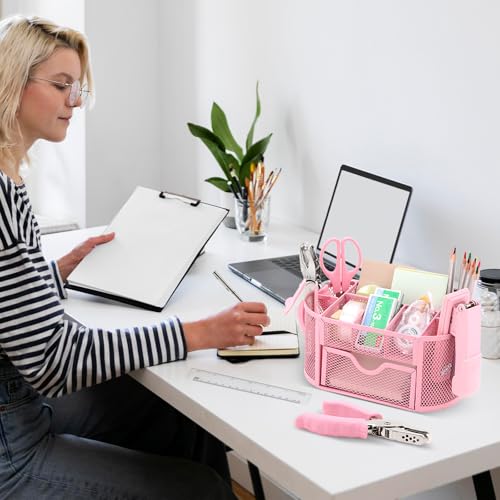17 IN 1 Office Desk Organizer Set for Back to School Supplies Accessories - color: Pink