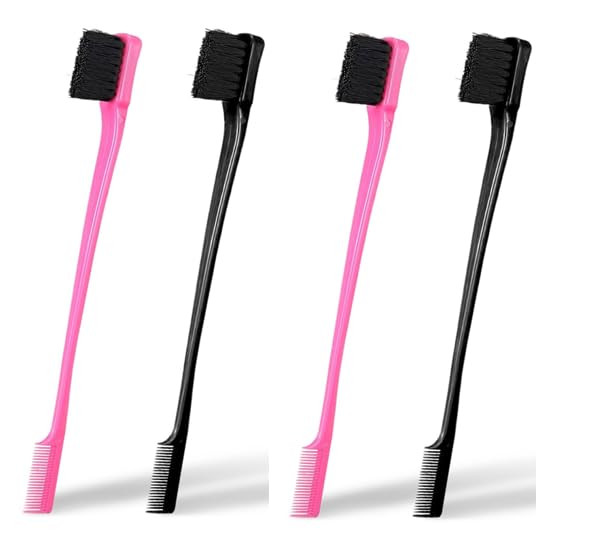 Soft 'N Style Double Sided Edge Control Hair Brush Comb Combo Pack 4 Pieces Pink and Black - color: 4pack