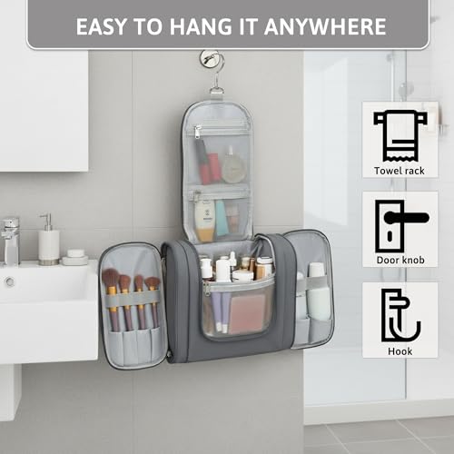 Pearl Angeli Hanging Travel Toiletry Bag for Women, Large Makeup Organizer - color: Grey