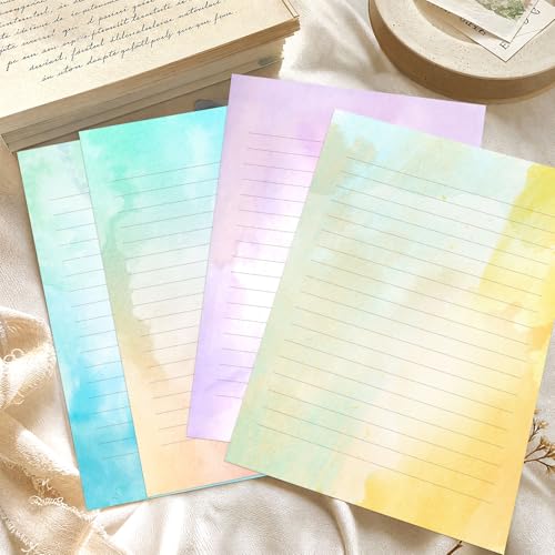 Watercolor Stationary Paper and Envelopes Set, 24 Lined Writing Papers and 12 Envelopes, 6 Designs Aesthetic Letter Kit for Love Letters, Thank You Notes and Party Invitations