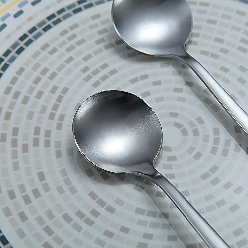 Matt Silver 6 Piece Stainless Steel Tablespoons, Soup & Dessert Spoons - 8.1 Inch, Dishwasher Safe - color: 1. Matte Silver