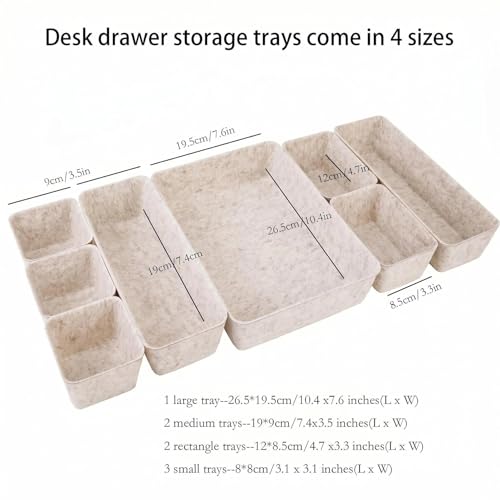 Felt Desk Drawer Organizer, 8pcs Shallow Storage Trays Bins, Office Accessories Box Inserts College Jewelry & Makeup Boxes Containers(Beige) - color: Beige