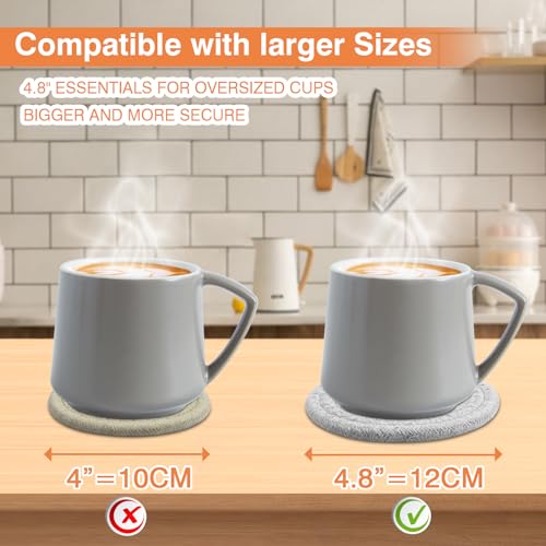 4.8" Boho Cotton Drink Coasters Set of 2 - Absorbent Fabric Mug Pads for Coffee Tea Drinks, Minimalist Durable Neutral Cup Mats for Desk, Nightstand Table Furniture, Gift for Home Office (Cloud Grey) - color: Cloud Grey