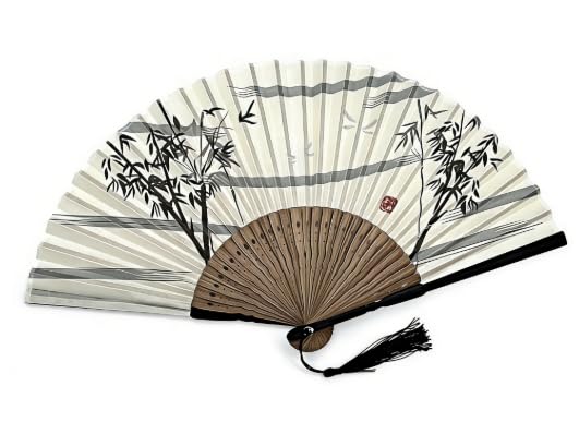 Original Hand-Painted Ink Bamboo Silk Folding Fan with Traditional Red Seal, Bamboo-Framed Hand Fan for Women and Men, Ideal for Cooling, Performance, Gifting, and Home Decor - color: Bamboo
