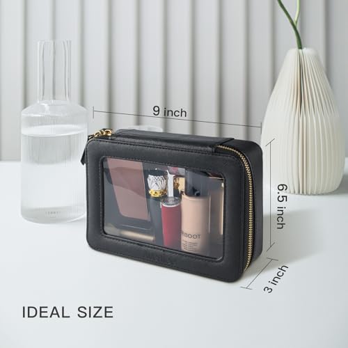 Aveniee Clear Makeup Bag Organizer, Portable Travel Toiletry Cosmetic Bag Case for Women, Heavy Duty Clear Pouch with zipper with Transparent Vinyl Windows & Gold Zippers(Black) - color: Black, style: Classic