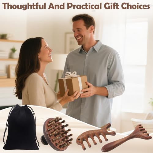 WOVTE 3 PCS Wooden Scalp Massager, Sandalwood Head Massager Scalp Comb