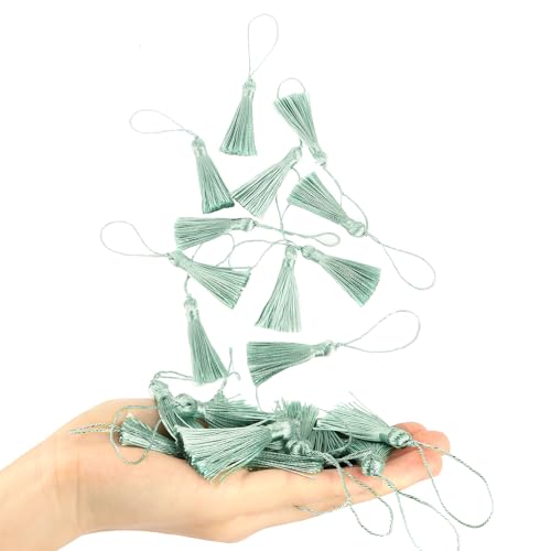 48Pcs Mini Bookmark Tassels Handmade Keychain Silky Tassel - color: 29# Mint Green