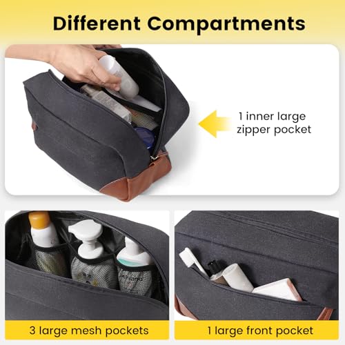 Vorspack Canvas Travel Toiletry Bag for Men, Large, Dark Grey - color: Dark Grey, size: Large