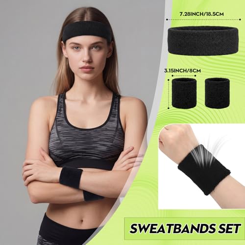 Sweatbands and Wristbands Set, Women, Men - color: Black