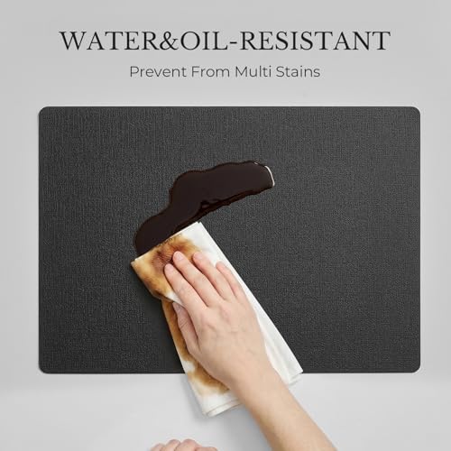 Romanstile Vinyl Placemats Set of 6, Reversible Faux Leather Wipeable Table Mats - color: Black, size: PCS4