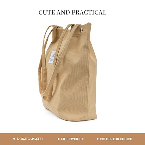Corduroy Tote Bag Cute Tote Bags for Women Shoulder Bag with Inner Pocket for Work Beach Travel and Shopping Grocery - style: Milk Coffee