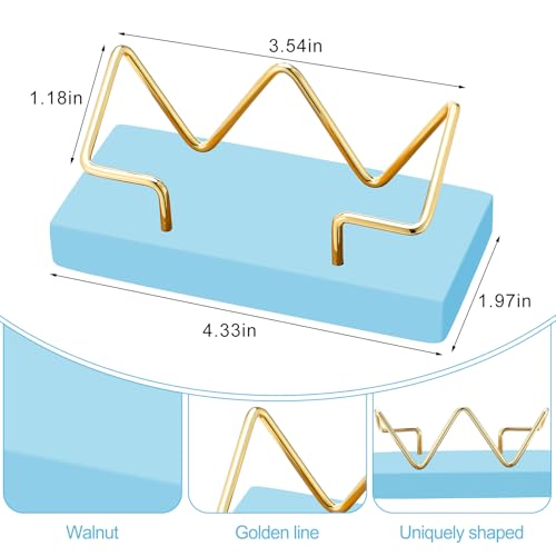 Amyhill 2 Pcs Wood Business Card Holder Display for Desk Gold Card Stand - color: Blue Color, Gold