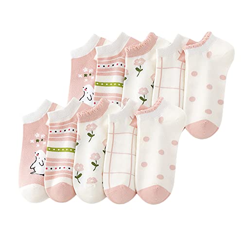 Cute Animals/Flowers Patterned Ankle Socks for Women - color: 10 Pairs-flower&bunny