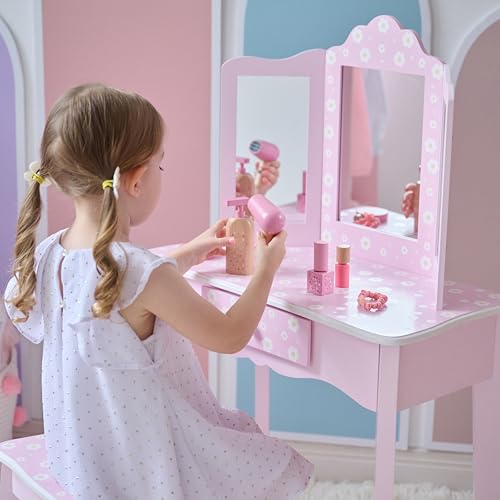 Teamson Kids Daisy Gisele Wood Play Vanity Set, Pink, Ages 3+ - color: Pink