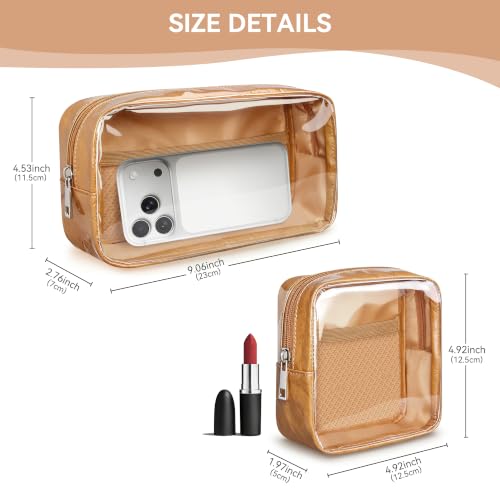 WLLWOO 2pcs Clear Makeup Bag Mini Cosmetic Pouch Travel Toiletry Organizer - color: 2pcs-Brown