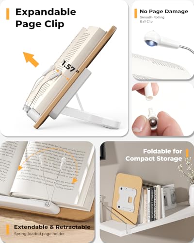 SupeDesk Adjustable Book Stand for Reading, Book Holder with 13 Height Levels, Hands-Free Desktop Book Stand with Page Clips, Foldable Book Stand for Textbooks, Cookbooks, Tablets & Study