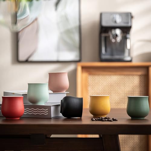 4-Oz Ceramic Espresso Cups Set - Multi-Color, Handle-Free Design for Home & Cafe | Dishwasher-Safe Stoneware Cups (brown,4) - color: Brown, size: 4