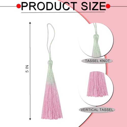 50Pcs 5 Inch Bulk Bookmark Tassel Kit for Graduation, Keychain(Green Pink) - color: Green&pink