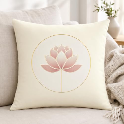 Lotus Pillow Cover 18 x 18 Inches, Zen Yoga Room Decor - color: Blush Lotus