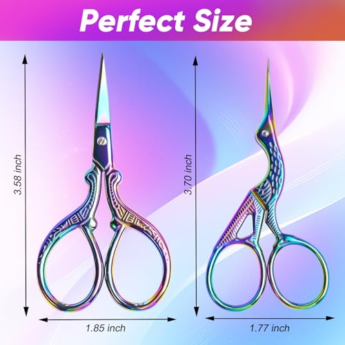 AQUEENLY Embroidery Scissors 2 Pcs Small Sewing Scissors Sharp Stainless Steel 3.6 Inches for Artwork, Crochet, Needlework, Threading - color: Colorful
