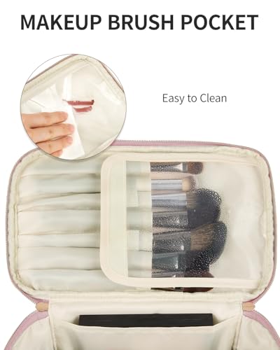Wandering Nature Makeup Bag, Women Travel Make Up Vanity Case with Handle - color: Pink, size: Large
