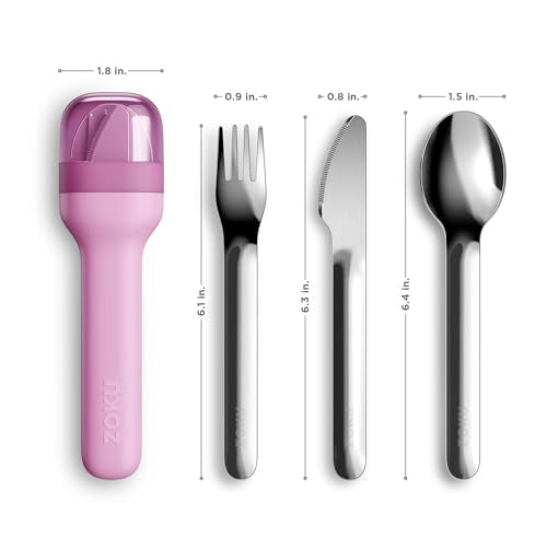 Zoku Pocket Utensil Set Stainless Steel Fork, Knife, and Spoon in Case Purple - color: Purple