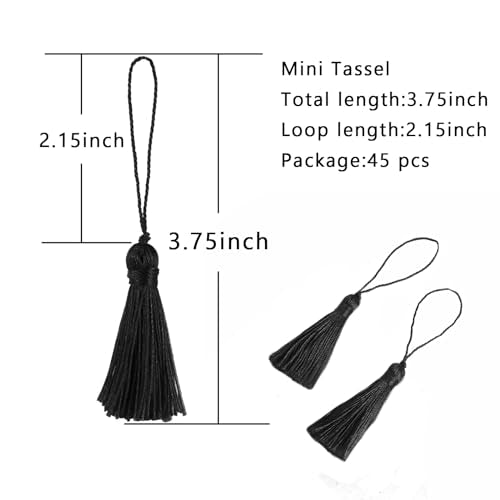 48Pcs Mini Bookmark Tassels Handmade Keychain Silky Tassel - color: Black