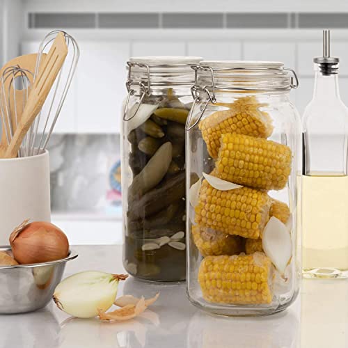 Marbelous Set of 3 Glass Mason Jar 64 Ounces with Airtight Lid Large Jars With Stainless Steel Bail And Trigger Clamps - size: 68 oz 3 Pack