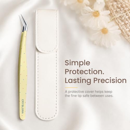 Precision Craft Tweezers, Curved Extended Fine Tip Sticker Tweezers for 3D Scene Stickers (Yellow) - color: Yellow