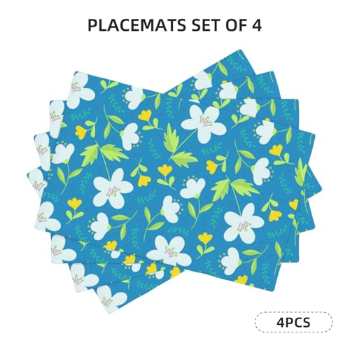 Yellow and White Flowers Placemats Set of 4 12x18 Inch - color: Light Blue, size: Set of 4