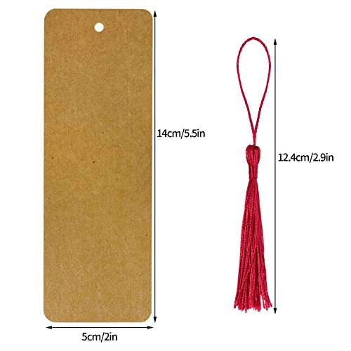 choyaxo 120 Pcs Kraft Paper Blank Bookmarks with 100 Pcs Colorful Tassels Paper Bookmarks for DIY Art Projects, School Supply, Gifts Tags 5.5x2 inch (120)