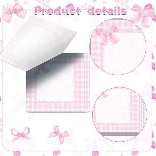 Pink Bow Pattern Sticky Notes 240pcs Adhesive Sticky Stickers DIY for Office School Notepad Memo Pads Supplies, 3 * 3inch