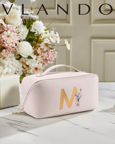 VLANDO Personalized Makeup Bag,Gifts for Women,Letter M,Off W hite - color: 14.White-M