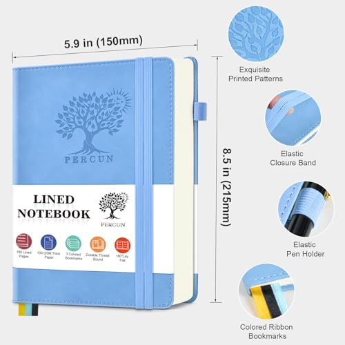 Lined Notebook 5.9"x8.5", Hardcover Leather Journal for Women Men,160 Pages - color: Blue, size: Lined Page