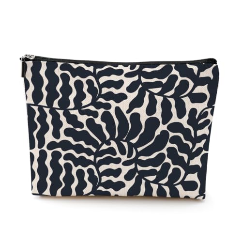 Boho Makeup Bag, Aesthetic Makeup Organizer Pouch Cosmetic Bags for Women - color: BlackLeaf