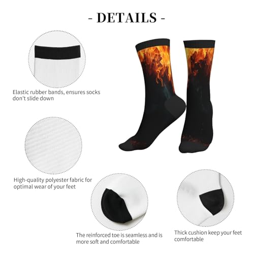 Crew Athletic Socks Funny Crazy Casual Sports Novelty Dress Socks for Women Men Running Hiking - color: Red Flame Fire