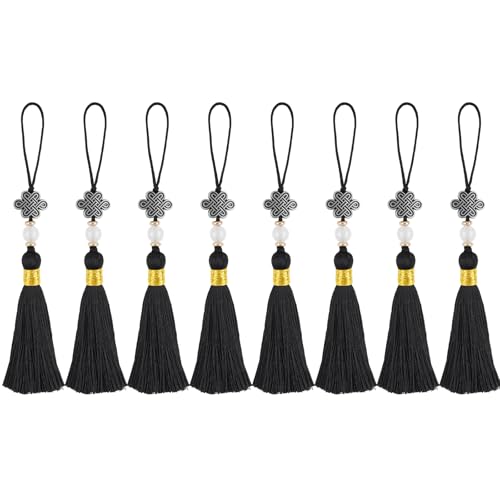 24PCS Chinese Knot Tassel Pendant for Phone Case, Mini Mala Tassels, Black - color: Black 24 Pcs