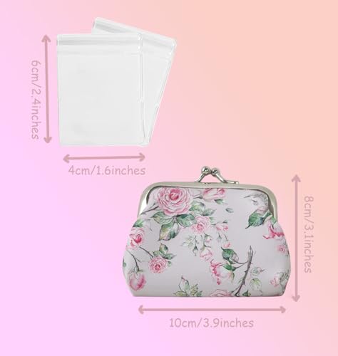BenePoint Coin Purse for Women, Mini Purse Change Purse Coin Pouch with Kiss Clasp Lock& 2 Clear Jewelry Bags, Floral PU Leather Coin Purses Small Pouches for Cash and Jewelry (rose pink) - color: rose pink